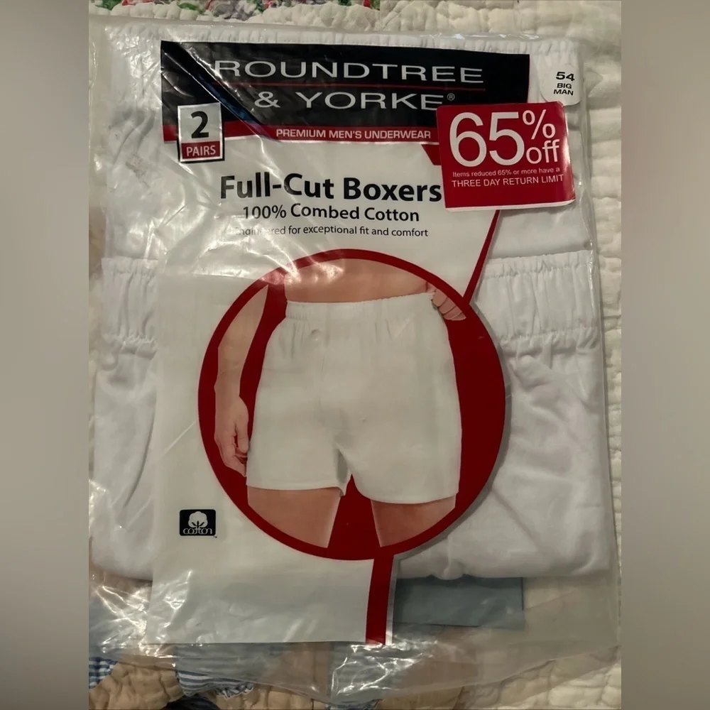 Roundtree & Yorke Boxers Big Man Size 54 Full-Cut 100% Combed Cotton White NEW